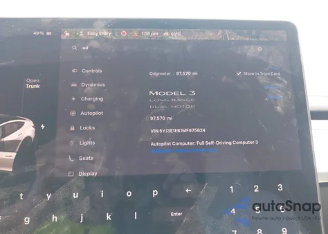 2021 Tesla Model 3 Long Range Dual Motor All-Wheel Drive z USA, uszkodzony, nr VIN 5YJ3E1EB1MF975824